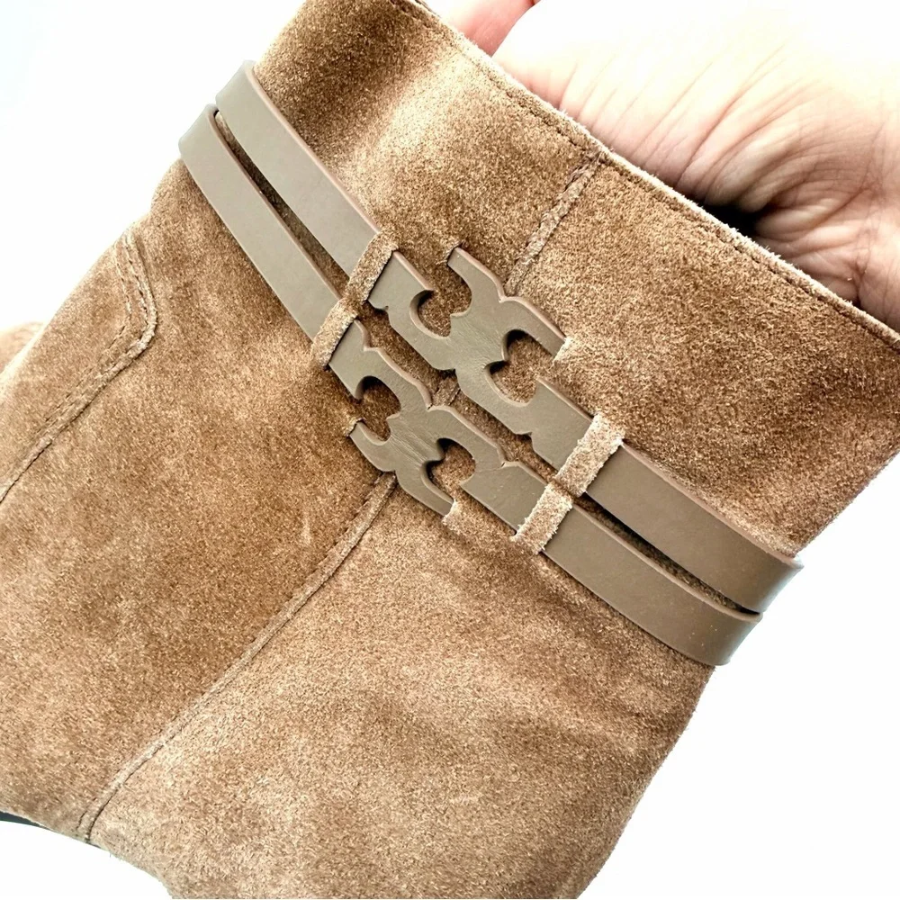 TORY BURCH Leigh 90mm Suede Lug Sole Bootie Brown River Rock